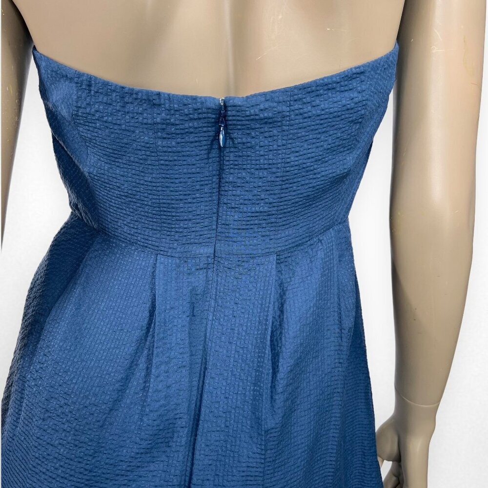 J. CREW Lorelei Beach Strapless Blue Dress in Embossed‎ Silk 8 - Picture 4 of 9